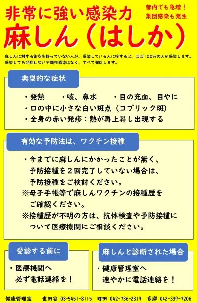 麻疹（はしか）に関する注意喚起ポスター