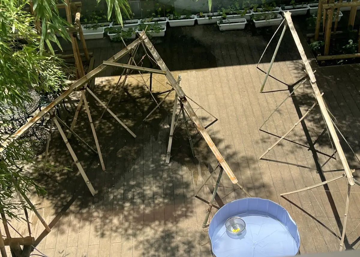 学生たちが制作した流しそうめん台