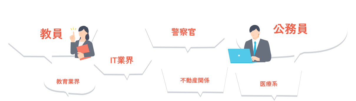 教員/警察官/公務員/IT業界/教育業界/不動産関係/医療系