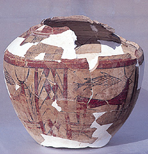 テル・グッバ出土、初期王朝時代の彩文土器