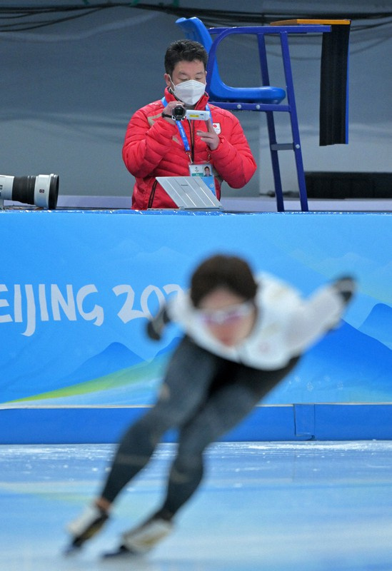 北京五輪会場での試合前の様子（毎日新聞社提供）