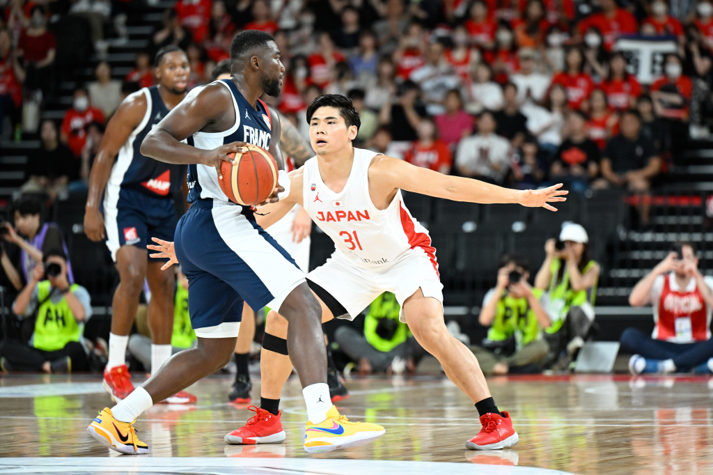 国際強化試合フランス戦での原選手=フォート・キシモト提供